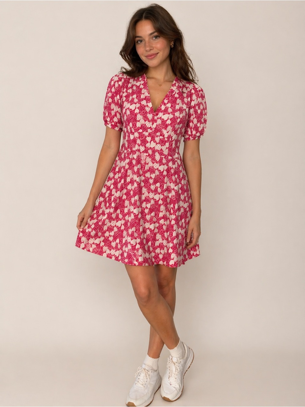 HVN Paula Silk Mini Dress Sz 2 Pink Strawberry Print Fit & Flare